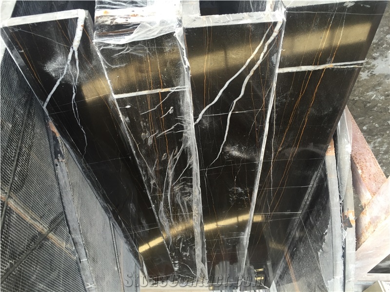 Sahare Noir Marble Cut to Size for Table Covering Tiles,St. Laurent Black Marble Tv Desk Tiles