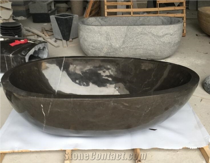 Silver Grey Traveltine Natural Stone Freestanding Bathtub