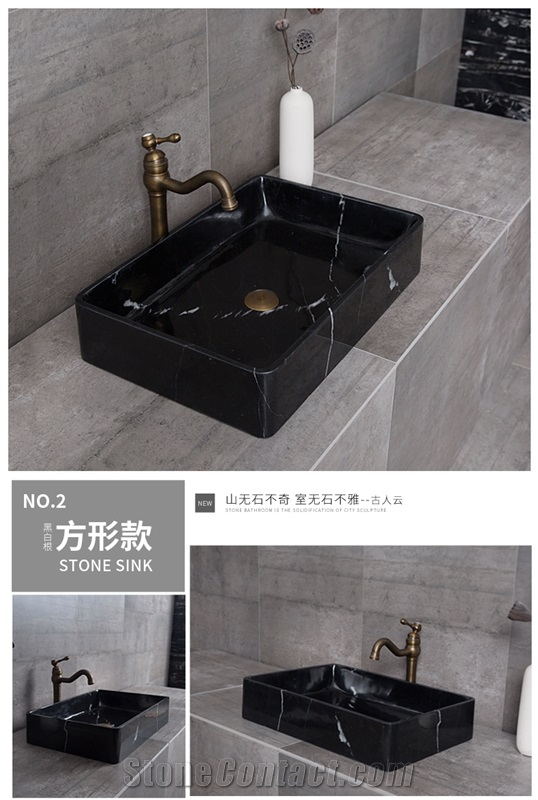 Square Shape Nero Marquina Sink / Handmade Bathroom Basin