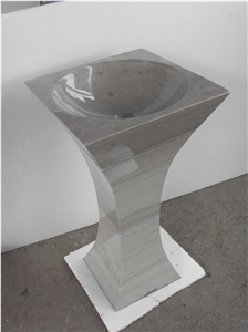 Square White Marble Pedestal Sink for Bathroom Guangxi White Pedestal Honed Finish Basin