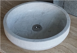White Carrara Marble/ Round Wash Basin/ Bathroom Vessel Sink