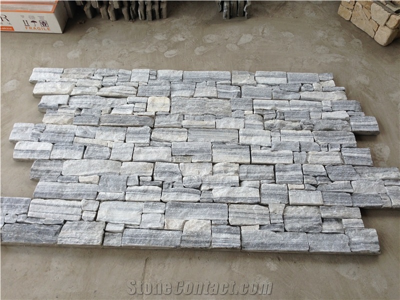 White Cloudy Marble Wall Cladding, Split Face Culture Stone