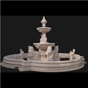 White Granite Sculptured Water Fountain, Landscaping Waterfall Fountain for Park