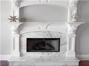 White Marble Fireplace, Carved Fireplace Interior Decoration, Fireplace Hearth