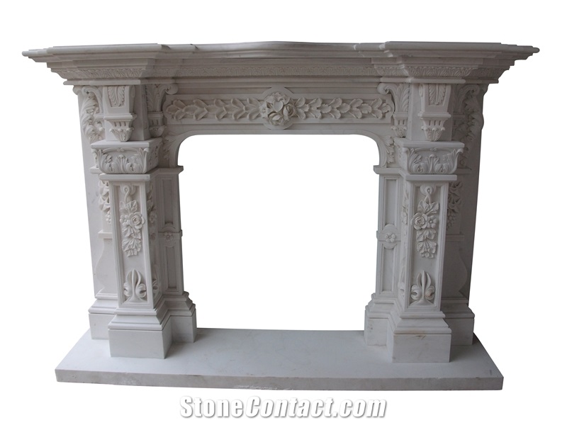 White Marble Fireplace, Handmand Sculptured Fireplace Hearth, Fireplace Surround