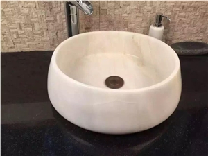White Onyx Natural Stone Vessel, Bathroom Sink