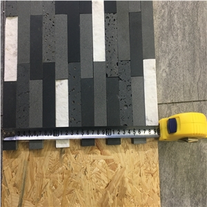 Black Basalt Mosaic Pattern,Wall Cladding Panel,Honed,China Andesite Grey 3d Mosaic