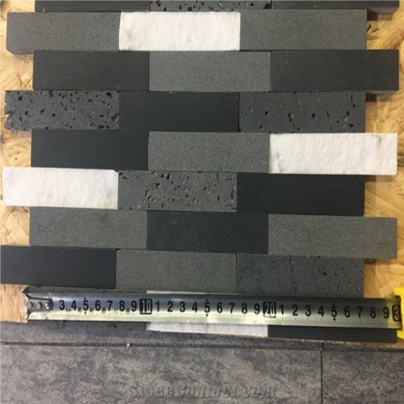 Black Basalt Mosaic Pattern,Wall Cladding Panel,Honed,China Andesite Grey 3d Mosaic