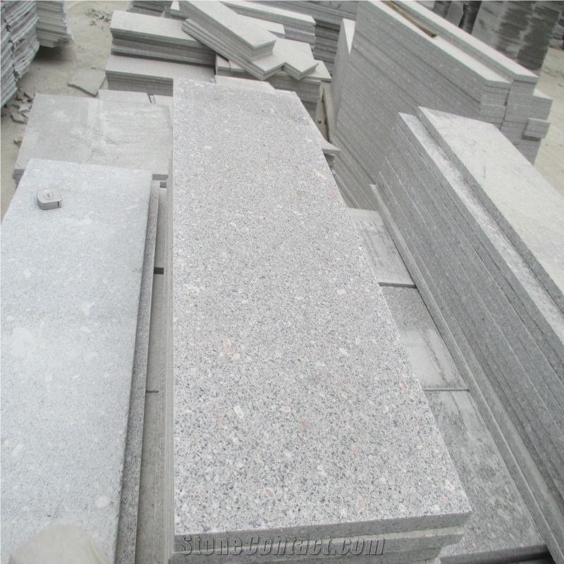 Chinese Cheap Rushan Grey Granite, Pearl Flower Stairs, Steps, Risers, Treads, Threshold, Eased Edge