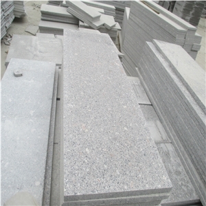 Chinese Cheap Rushan Grey Granite, Pearl Flower Stairs, Steps, Risers, Treads, Threshold, Eased Edge