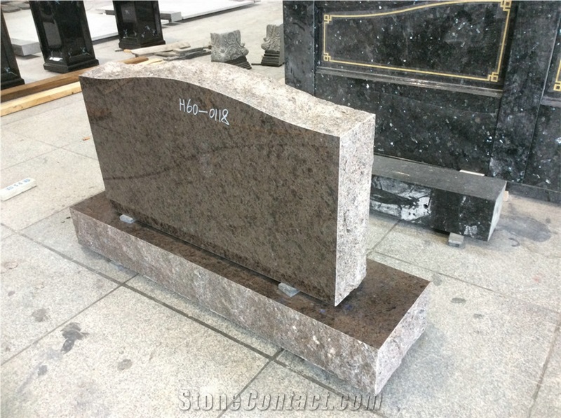 Brown Granite Upright Marker Monuments, Traditional American Headstones, Serp Top Die, Cemetery Memorials, Cemetery Grave Markers, Wholesale Granite