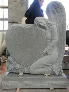 Cheap China Grey Granite G633 Hand Carved Angel Heart Headstone, Singel Angel Holding Heart Monuments, Cheap Granite Headstone Memorials