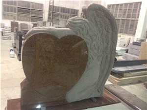 China Factory Direct Hand Carved Angel with Heart Monuments, Indian Red Granite Polished Headstone with Base