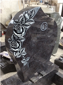 China Factory Direct India Himalaya Blue, Aurora Granite Germany Style Rose Hand Carving Memorials Headstone in Wholesale