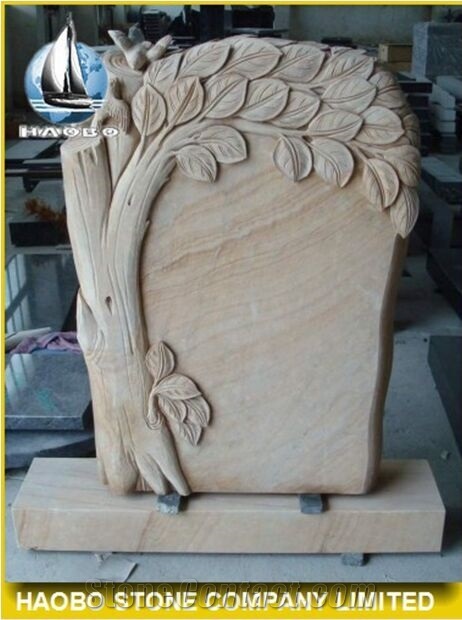 China Factory Direct Rainbow Sandstone Tree Style Carving Memorials, Red Sandstone Monuments, Headstone