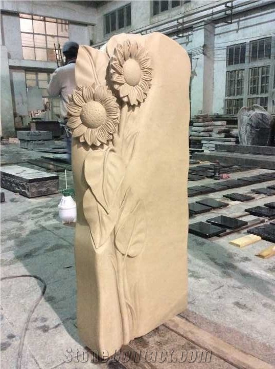 China Factory Direct Rainbow Sandstone Tree Style Carving Memorials, Red Sandstone Monuments, Headstone