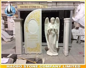 China Quarry Natual Stone Customize Price Cheap White Marble Angel Headstone ,Monument with Carved Cross Designs,Tombstone for Sale ,Graves Factory