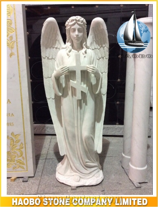 China Quarry Natual Stone Customize Price Cheap White Marble Angel Headstone ,Monument with Carved Cross Designs,Tombstone for Sale ,Graves Factory