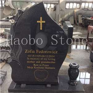 China Quarry Natural Stone Cheap Carved Lily and Crosss Grey Granite Headstone for Cemetery,Antique Tombstone,Customized Monument/Gravestone Price