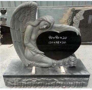 China Shanxi Black Granite Carved Rose Heart Shaped Angel Monuments,Granite Tombstone Design,Cheap Headstones Price