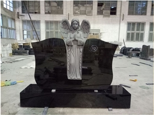 China Shanxi Black Granite Standing Angel Monuments, Traditional Wing Monument, Companion Cemetery Memorials, Angel Gravestones, Cremation Headstone