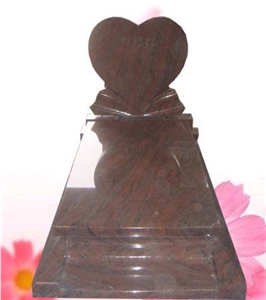 French Double Heart Shape Headstone, Indian Multicolor Red Granite Gravestone and Tombstone from China Carving Factory