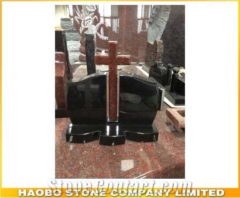 High Polished Black Red Granite Cross Monument Designs for Sale, Cross Shaped Gravestone,Cheap Headstone Wholesale, Price