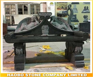 High Polished Natural Black Granite Carved Baby Angel Bench Memorials Design,Unique Cemetery Headstones,Grave Monument,Tombstone Customize Price