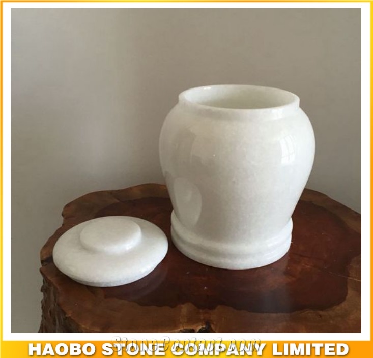 High Polished Natural Stone China Quarry Delicate White Marble Urn Engraving from Haobo,Cheap Mini Urns for Human Ashes,Wholesale Price,Factory Supply