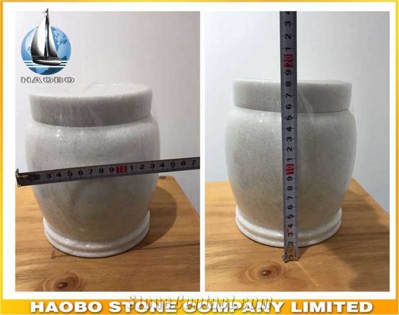 High Polished Natural Stone China Quarry Delicate White Marble Urn Engraving from Haobo,Cheap Mini Urns for Human Ashes,Wholesale Price,Factory Supply