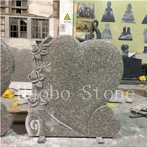 High Quality China Quarry Natural Stone Granite Heart Shaped Carved Rose Headstone for Cemetery Factory Cheap Price Slab Gravestones Unique Monument