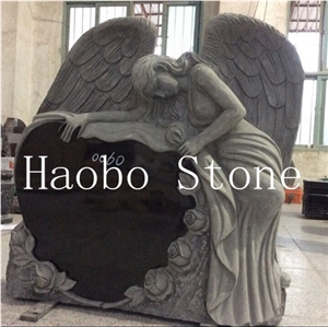 High Quality China Quarrymodern Shanxi Black Granite Carved Angel Headstone Design for Cemetery,Antique Tombstone,Customized Monument,Gravestone Price