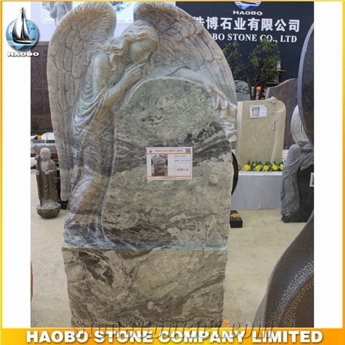 High Quality Factory Price Good Service China Quarry Green Forest Granite Carved Weeping Angel Monument Designs with Certification Iso9001 for Sale