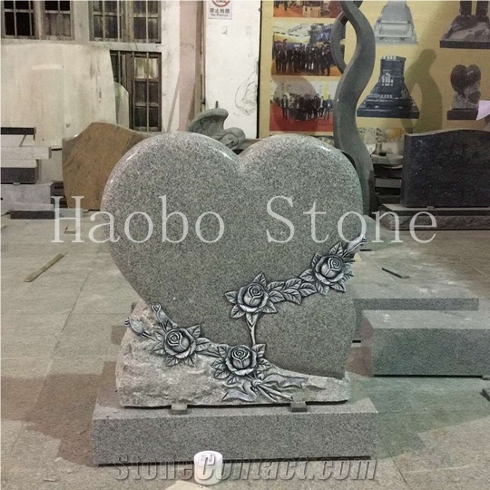 New Carved Rose Double Heart Shaped Memorials Designs, Unique Cheap Headstone for Cemetery,Antique Tombstone,Customized Monument,Gravestone Low Price