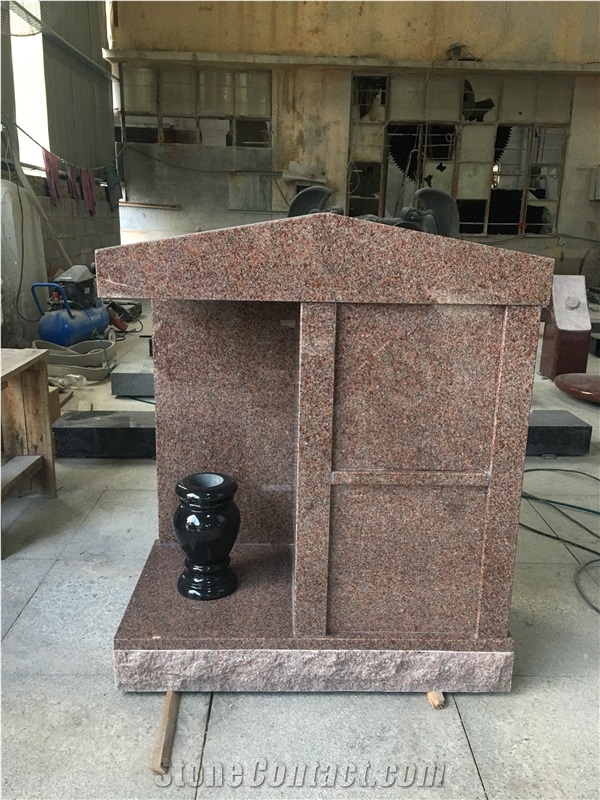 Polished Natural Stone China Manufactoryvermilion Pink Granite Tombstone with Black Vase,Kenora,Canada,Western Style Monument for Memorial Usage