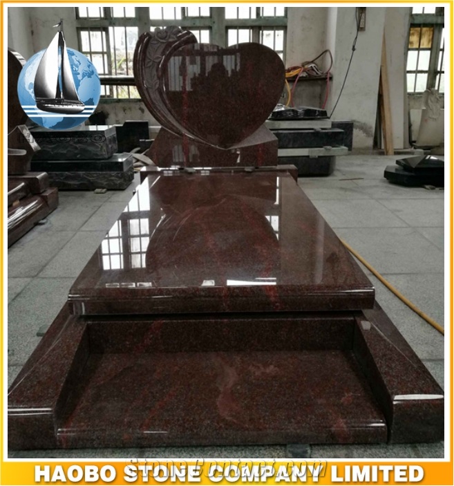 Wholesale China Quarry Customize India Red Granite Rose Etching Heart Shaped Gravestone,Headstone Sign for Cemetery Bench,Cheap Large Tombstone Price