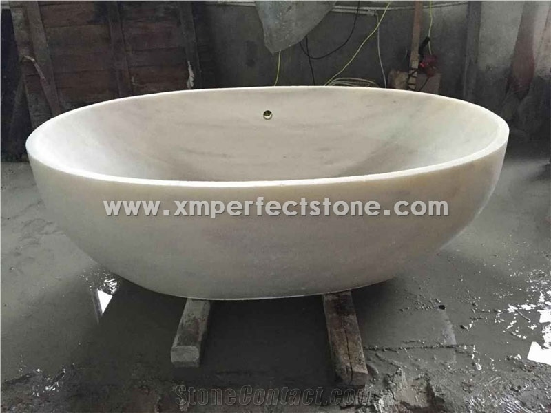 Bianco Statuario White Marble for Luxury Bath Tub,White Oval Natural Stone Bathtub