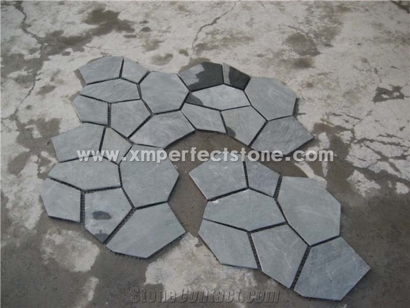 China Black Slate Flagstone Walkway Pavers,Black Slate Paver Stone Tiles