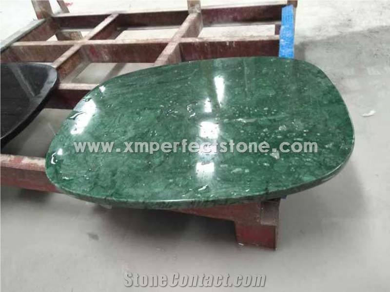 Green Color Table Top with Eased Edge/Bullnose Edge,Sealed Marble Coffee Table Tops