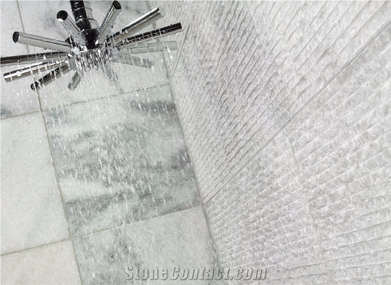 Rough Textured Mugla White Marble Wall Tiles, White Sparkly Marble Chiselled Wall Tile, Waterfall Tile, Lansdcape Stone