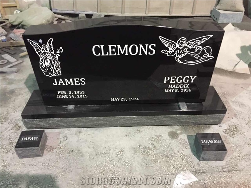 American Styles Granite Monuments in Shanxi Black Granite with Engraving on the Headstone, Flower Statue, Shinning Polished-Manufacturer for Cemetery