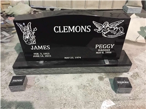 American Styles Granite Monuments in Shanxi Black Granite with Engraving on the Headstone, Flower Statue, Shinning Polished-Manufacturer for Cemetery