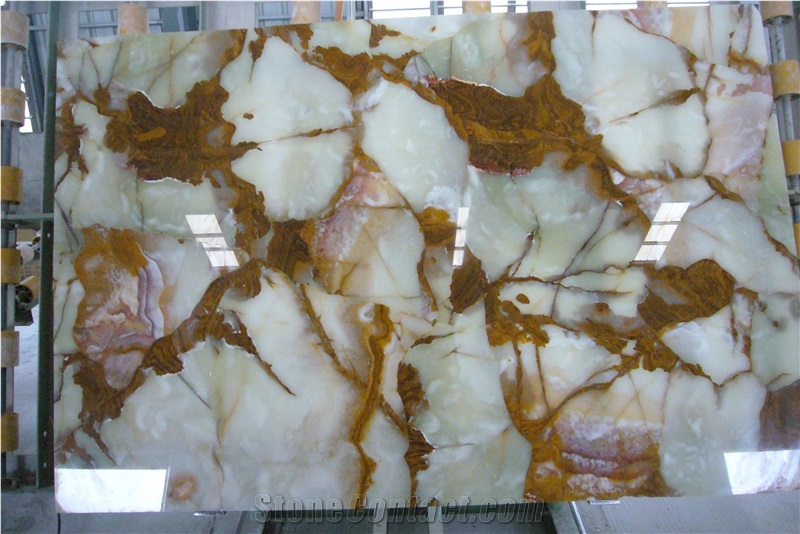 Brown Jade Onxy-Random Color Onxy-Cafe Jade Slabs Polished in 18mmm with Transparent Appearane