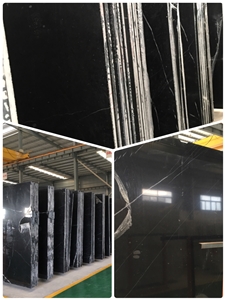 China Dark Nero Marquina Marble Slabs, Maruino Black with White Vein Stone Tiles 120x240x2cm Slabs Quarry Owner, Producer Of Black White Vein