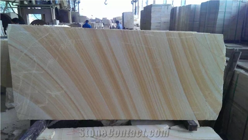 China Quarry Owner Of Cream Yellow Sandstone with Wooden Vein, Wallstone, Building Stone, Honed, Sandblastedd 60x120cm Panels