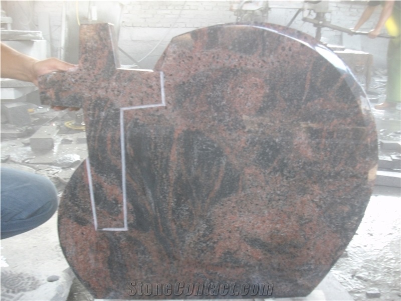Granite Monument-Poland Granite Tombstone-Europe Styles Gravemarkers-Cross Headstone-Black Granite Kerbsets-Muticolor Red Monuments-Double Kerbsets