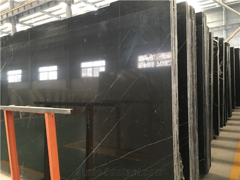 Nero Black Marble Slabs and Tiles, Saint Laruent Dark with White Vein Wall Coverings Flooring Material