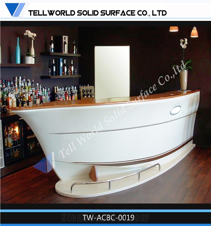 Shining White Corian Solid Surface Stone Ship Design Drink Bar Front Desk Sale