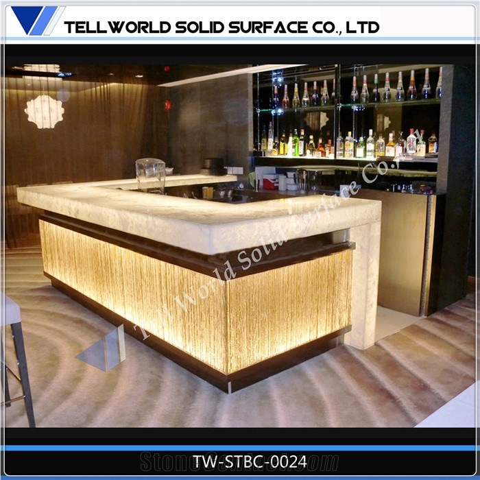 Translucent Acrylic Solid Surface Commercial Furniture Bar Counter with Rgb Led Lighting Translucent Countertop