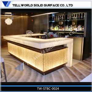 Translucent Acrylic Solid Surface Commercial Furniture Bar Counter with Rgb Led Lighting Translucent Countertop